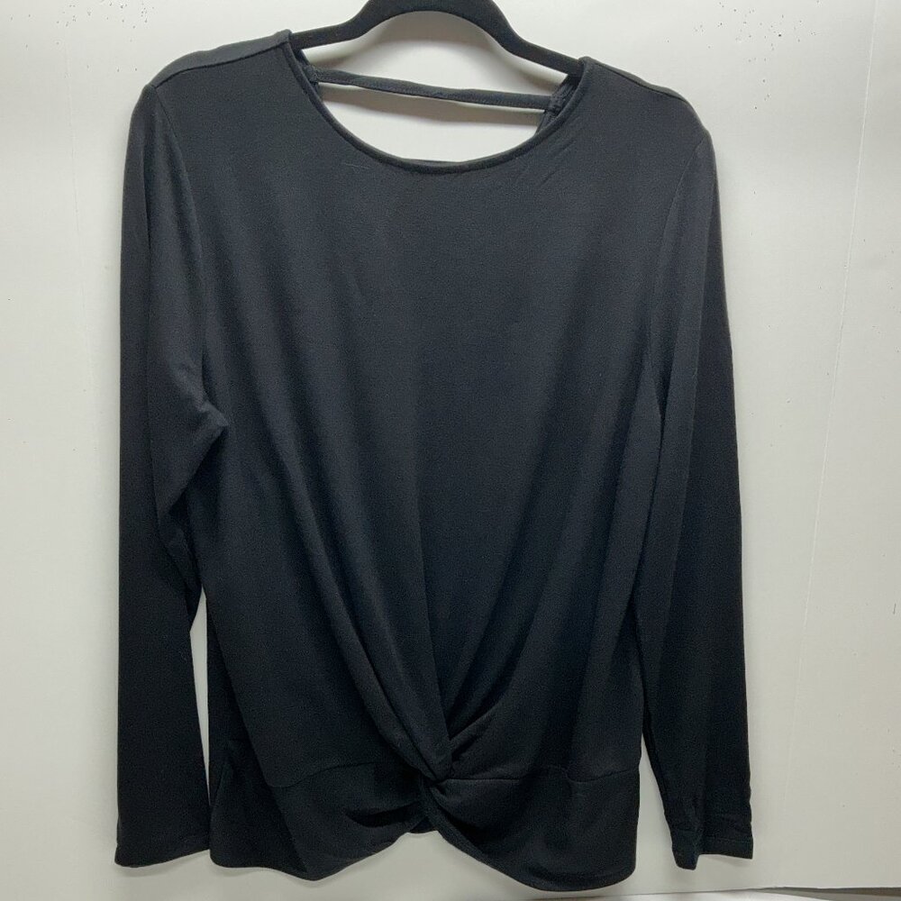 Small G.I.L.I. Twist Front Knit Top-Noir Black 21" PTP Tracy Anderson